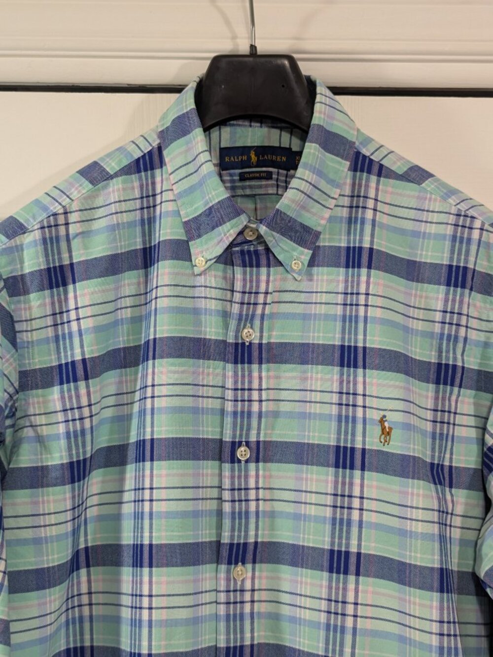 Ralph Lauren Blue, Turquoise and White Long Sleeve Button Down Plaid Shirt